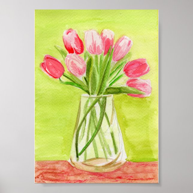 Poster Tulipas Rosa Aquarela (Frente)
