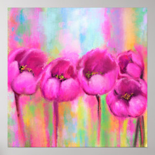 Poster Tulipas Rosa Púrpuras - Pintura Original de Prima