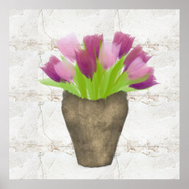 Poster Tulipas Roxas bonito em Vase Watercolor Rustic