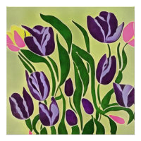 Tulipas Roxas Retro Abstrato Art