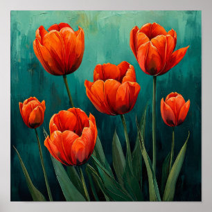 Poster Tulipas vermelhas Arte Botânica em Parede 🌿 para
