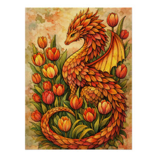 Pôster Tulipas Vermelhas Dragão Primavera Dragões
