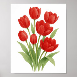 Poster Tulipas Vermelhas pintando Parede Floral