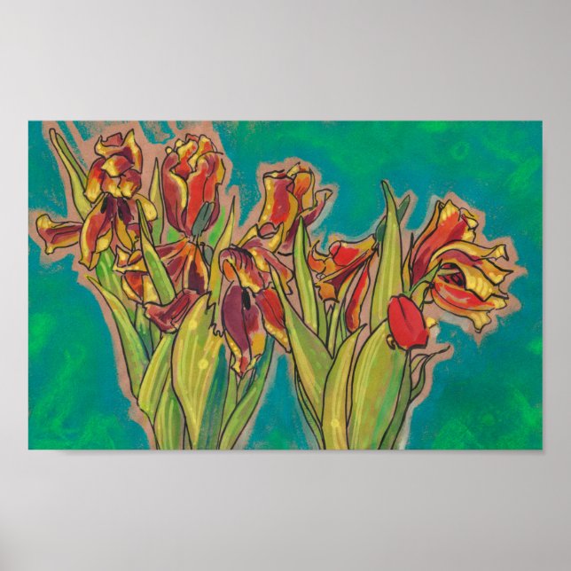 Poster Tulips Sketch, Flores De Mola Pintura Floral (Frente)