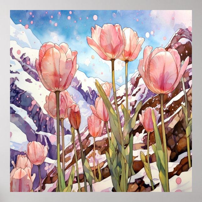 Poster Tulips Wall Art, Floral Square (Frente)