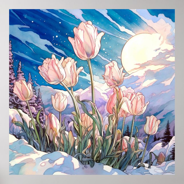 Poster Tulips Wall Art, Floral Square (Frente)