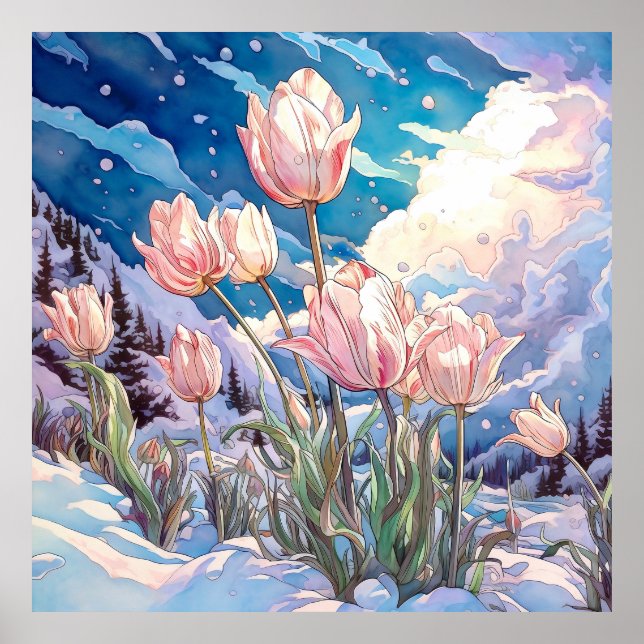 Poster Tulips Wall Art, Floral Square (Frente)