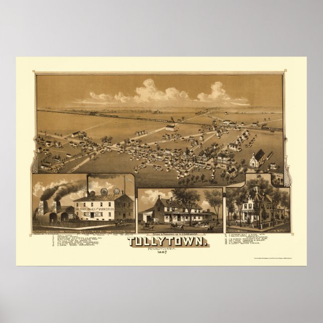 Poster Tullytown, PA Panorâmica - 1887 (Frente)