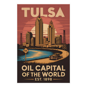 Pôster Tulsa Antiga Oklahoma Capital Mundial do Petróleo