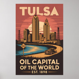 Poster Tulsa Antiga Oklahoma Capital Mundial do Petróleo