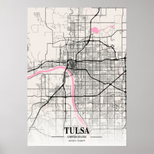 Poster Tulsa - Mapa da Cidade napolitana dos Estados Unid