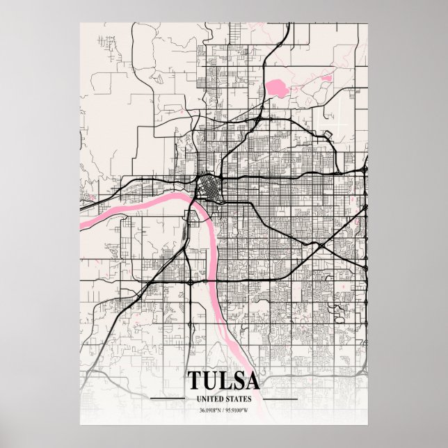 Poster Tulsa - Mapa da Cidade napolitana dos Estados Unid (Frente)