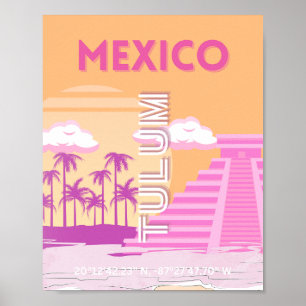 Poster Tulum, Arte de Viagem, Arte Retro, Rosa, Laranja