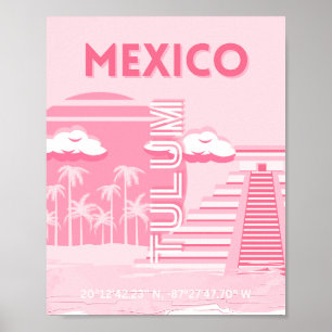 Poster Tulum, México, Arte de Viagem, Arte Rosa