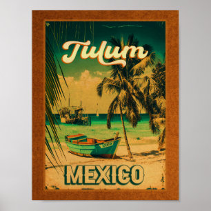 Poster Tulum Mexico Palm Tree Vintage Travel Souvenir