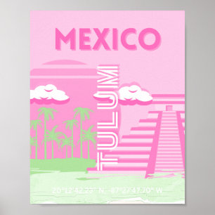 Poster Tulum, México, Viagem, Arte, Pré-Arte, Rosa