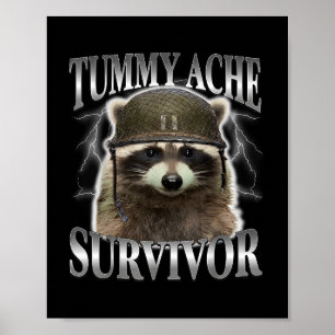 Poster Tummy Ache Survivor Raccoon Engraçado Dizendo "Cat