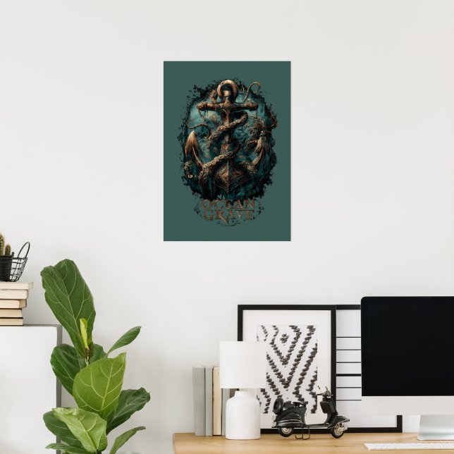 Poster Túmulo Oceânico Kraken Âncora Fantasia Sombria (Escritório em casa)