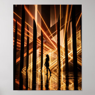 Poster Túnel de Luz Neon Futurista Silhueta Digital