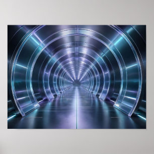 Poster Túnel Metálico Futurista Arte Abstrata de Parede