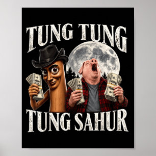 Poster Tung tung tung sahur john pork meme brainrot para
