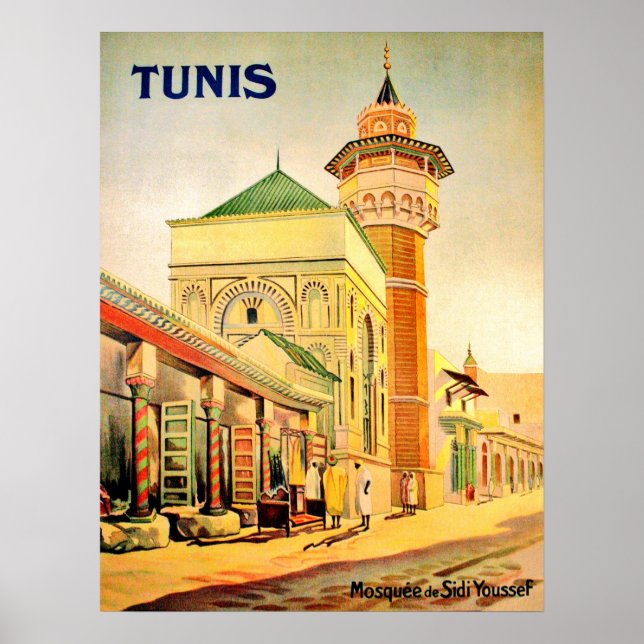 Poster Tunis, Tunísia, Mesquita de Youssef Dey, centro da (Frente)