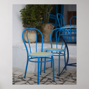 Pôster Tunísia, Sidi Bou Said, cadeiras de café
