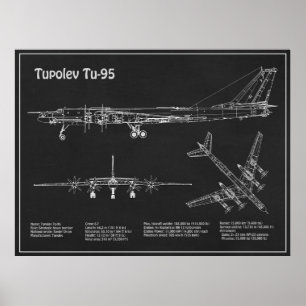 Poster Tupolev Tu-95 - PD Planos de Aeronaves Blueprint
