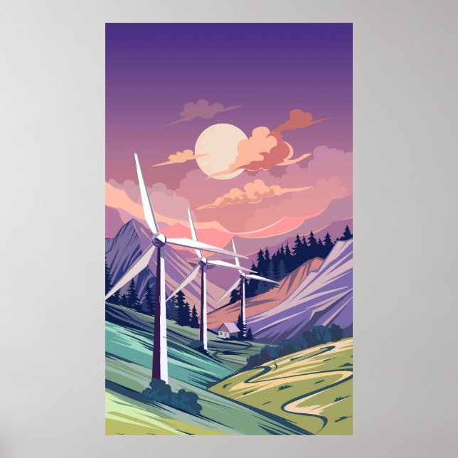 Poster Turbinas eólicas em montanha (Frente)