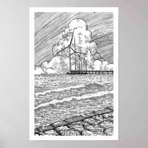 Poster Turbine Eólicas Desenho a Tinta Oceano