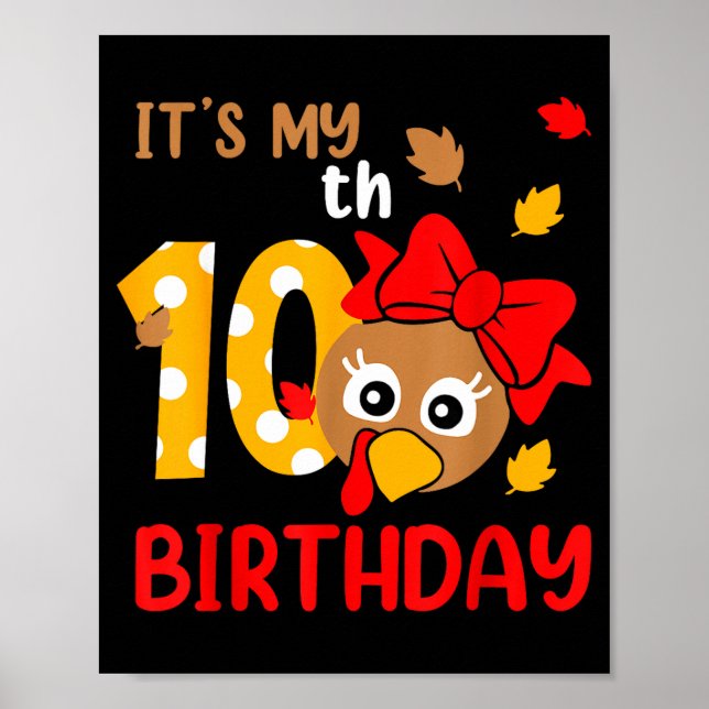 Poster Turkey 10th Birthday Autumn Thanksgiving Party Boy (Frente)