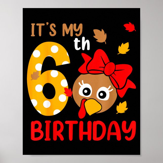 Poster Turkey 6th Birthday Autumn Thanksgiving Party Boy  (Frente)