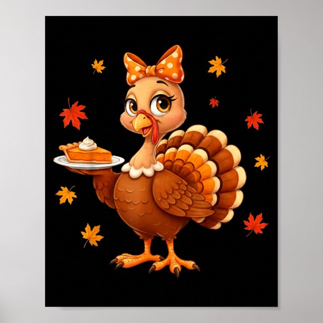Poster Turkey Coquette Bow E Turkey Day Girls Fall Thanks (Frente)