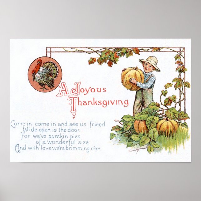 Poster Turkey Little Boy Pumpkin Patch (Frente)