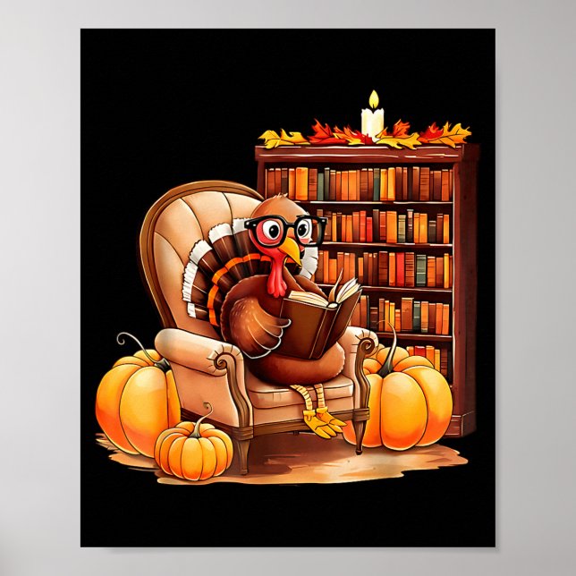 Poster Turkey Reading Books Fall Thanksgiving Teacher Boo (Frente)