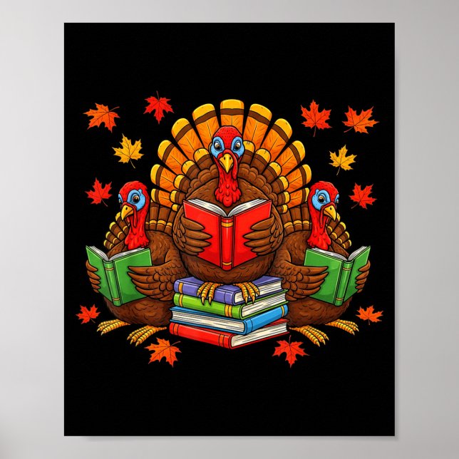 Poster Turkey Reading Books Teacher Fall Thanksgiving Boo (Frente)