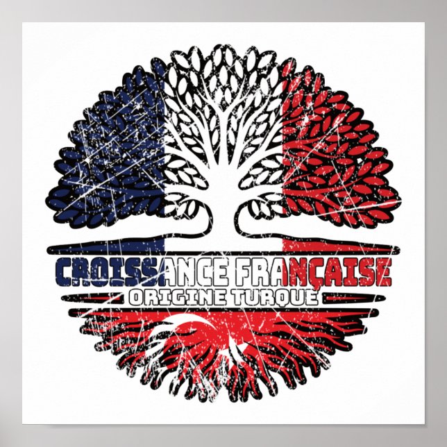 Poster Turkey Turkish French France Tree Roots Flag (Frente)