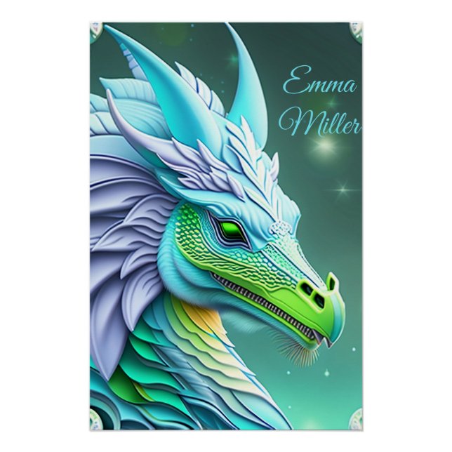 Pôster Türkiser Drache, fantasievolle Digital Art (Frente)