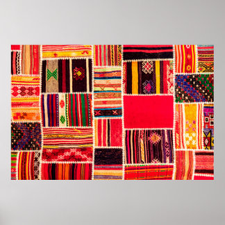 Poster Turkish carpet patchwork handmade. Patchwork patte