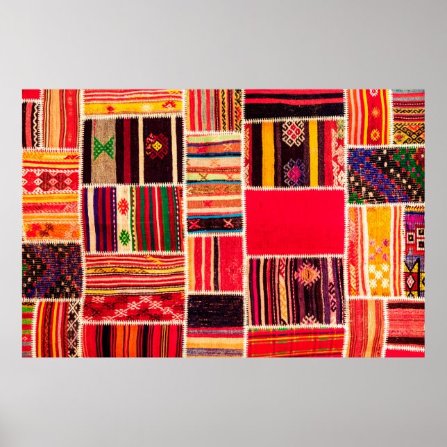 Poster Turkish carpet patchwork handmade. Patchwork patte (Frente)