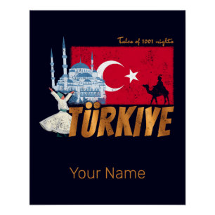 Pôster Türkiye Istambul Vintage Flag Turquia Souvenir