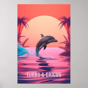 Poster Turks de Texto Personalizados e Golfinhos Caicos