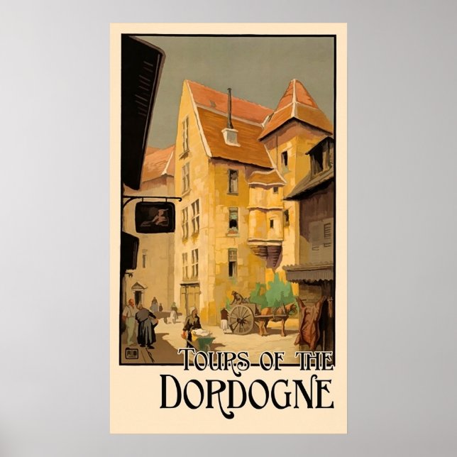 Poster Turnê Dordogne, cidade, casas, França, viagens vin (Frente)