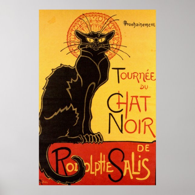 Poster Turnê Vintage de Chat Noir - Gato Preto (Frente)