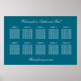 Poster Turquesa 10 Gráfico de Mesa de Casamento de Casame