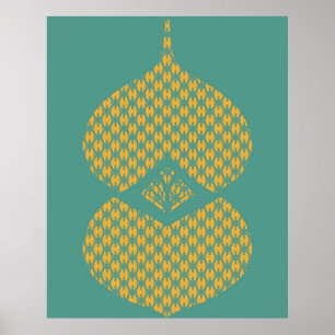 Poster Turquesa Amarela Geométrica Moderna do meio século