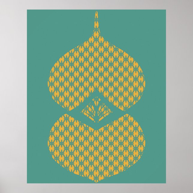 Poster Turquesa Amarela Geométrica Moderna do meio século (Frente)