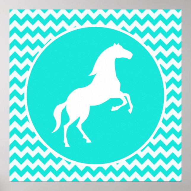 Poster Turquesa, Aqua Color Chevron; Equestre (Frente)
