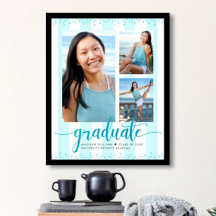 Poster Turquesa Azul Grad 3 Foto Glitter Script Listras