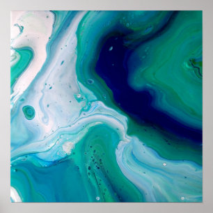 Pôster Turquesa Azul Rochedos Marble Abstrato Art